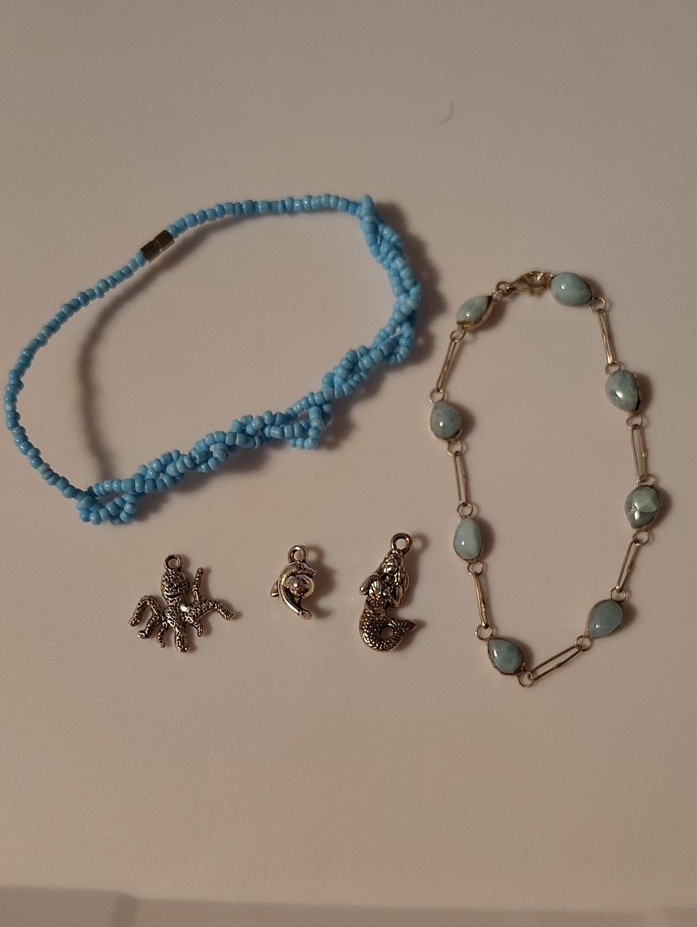 Light Blue Kids Beaded Bracelet and Charm Set